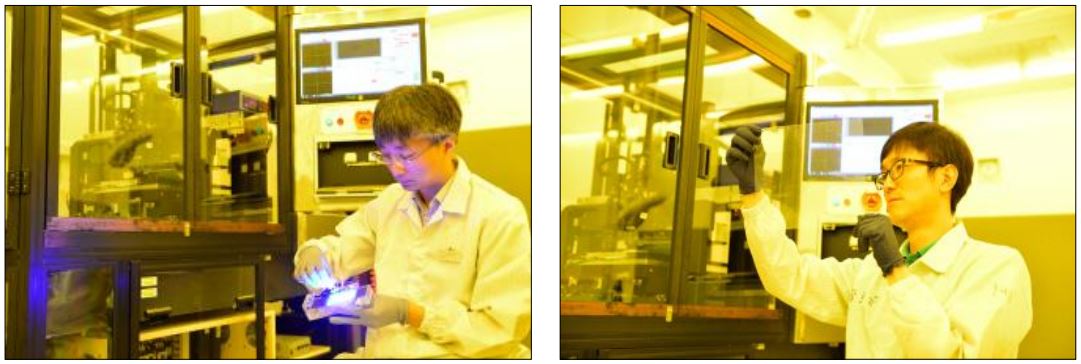 The researchers at Department of Applied Nano Mechanics of KIMM andMicro LED production site (photo)