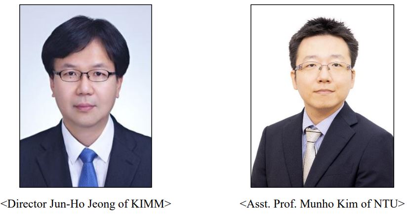 Photos of the corresponding authors: Director Jun-Ho Jeong of KIMM and Asst. Prof. Munho Kim of NTU (Photo)